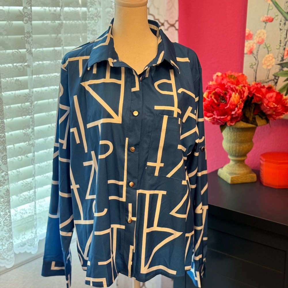 blue button down top